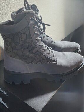 Coach Men’s Size 12 Gray Signature Lace-Up Combat Boots